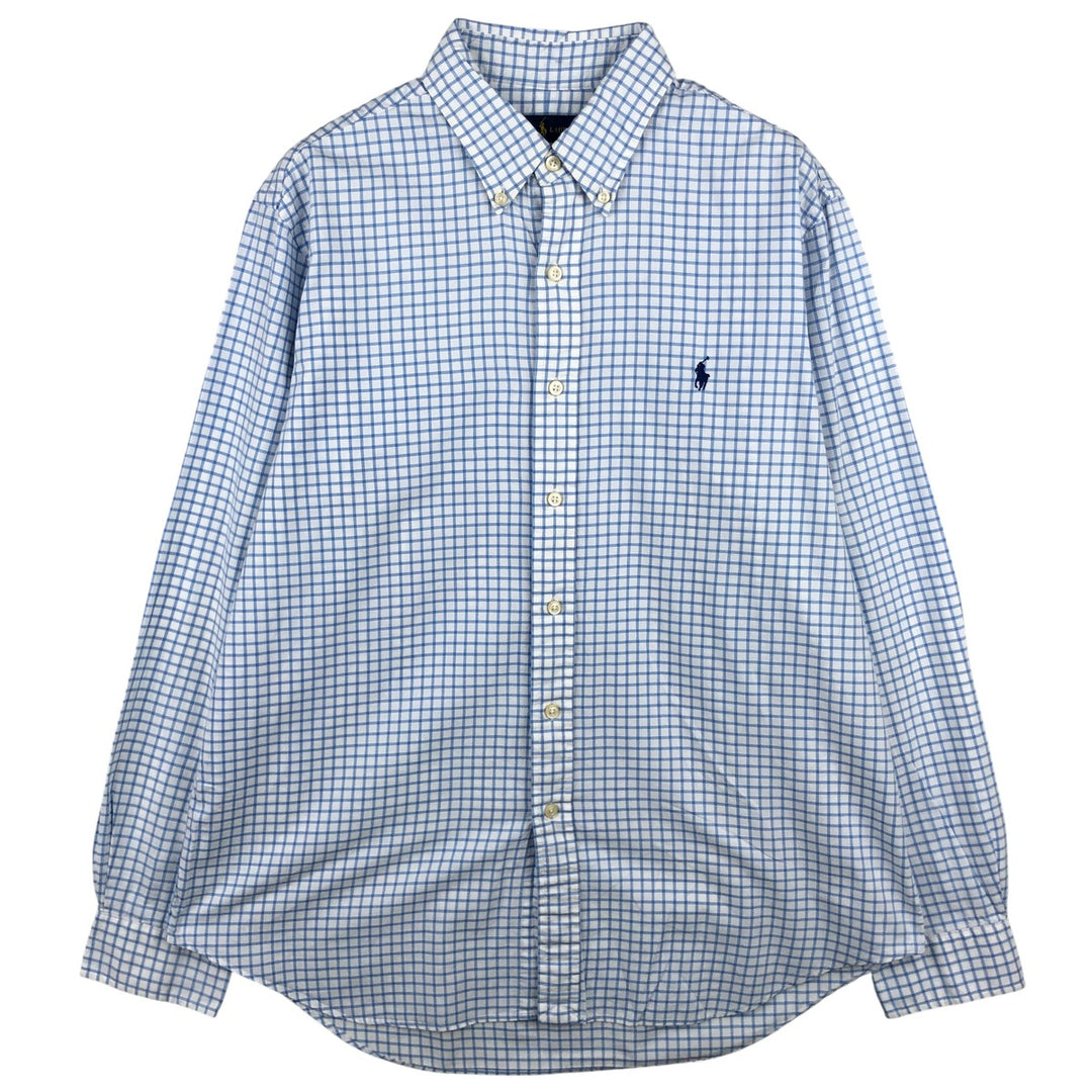 Ralph Lauren long sleeve button down check shirt, men's size L cotton white type Vintage Second Hand