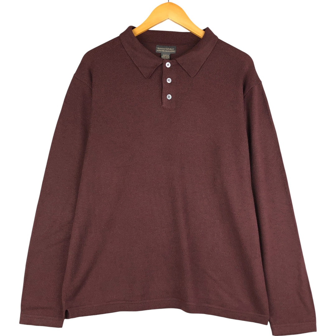Banana Republic Polo Knit Sweater, Men's Size L Merino wool brown type Vintage Second Hand