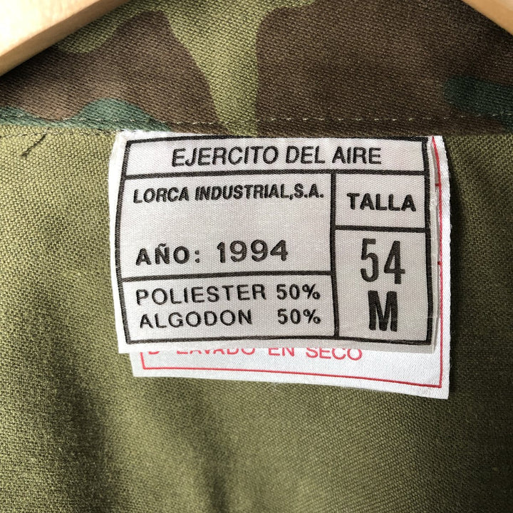 Vintage 1990'S Spanish Army LORCA INDUSTRIAL,SA Camouflage Pattern Military Field Jacket, Size 54 (M, Men's Size L) polyester Khaki type Vintage Second Hand