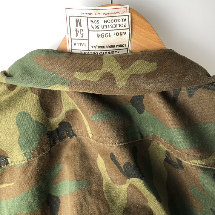 Vintage 1990'S Spanish Army LORCA INDUSTRIAL,SA Camouflage Pattern Military Field Jacket, Size 54 (M, Men's Size L) polyester Khaki type Vintage Second Hand