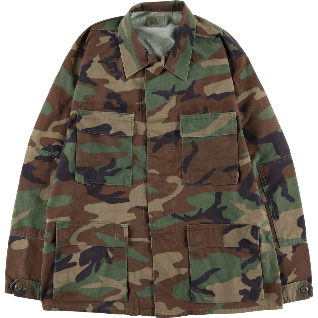 1990'S US Military Camouflage Pattern Woodland Camo BDU Military Jacket, Made in USA, Medium-Regular, Men's Size M, Vintage Nylon Khaki type Vintage Second Hand