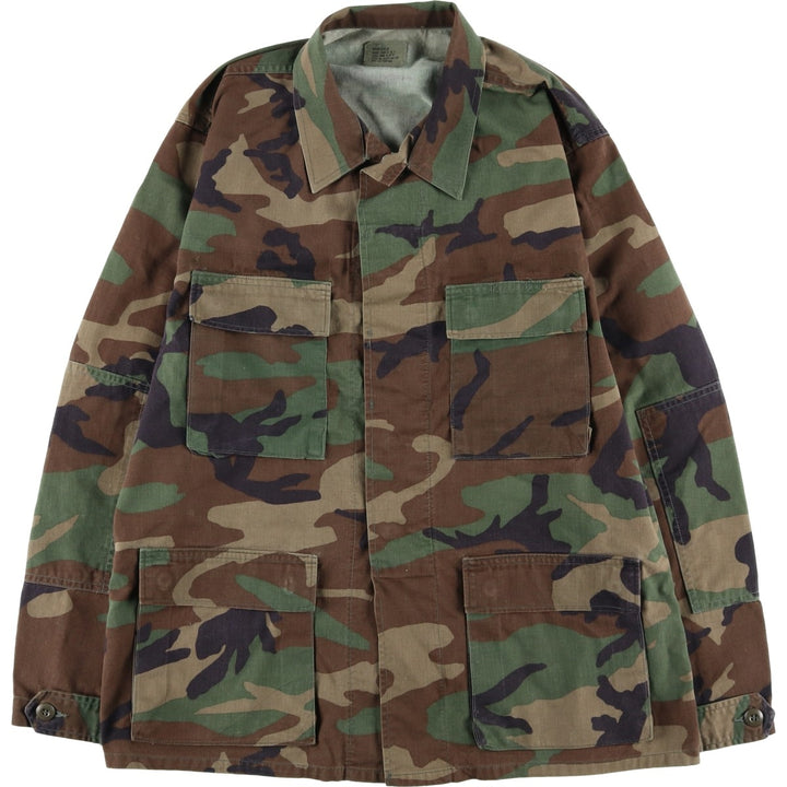 1990'S US Military Camouflage Pattern Woodland Camo BDU Military Jacket, Made in USA, Medium-Regular, Men's Size M, Vintage Nylon Khaki type Vintage Second Hand