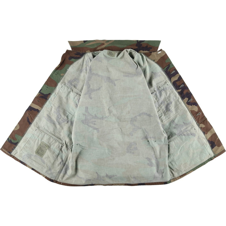 1990'S US Military Camouflage Pattern Woodland Camo BDU Military Jacket, Made in USA, Medium-Regular, Men's Size M, Vintage Nylon Khaki type Vintage Second Hand