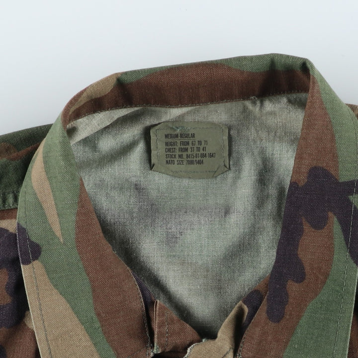 1990'S US Military Camouflage Pattern Woodland Camo BDU Military Jacket, Made in USA, Medium-Regular, Men's Size M, Vintage Nylon Khaki type Vintage Second Hand