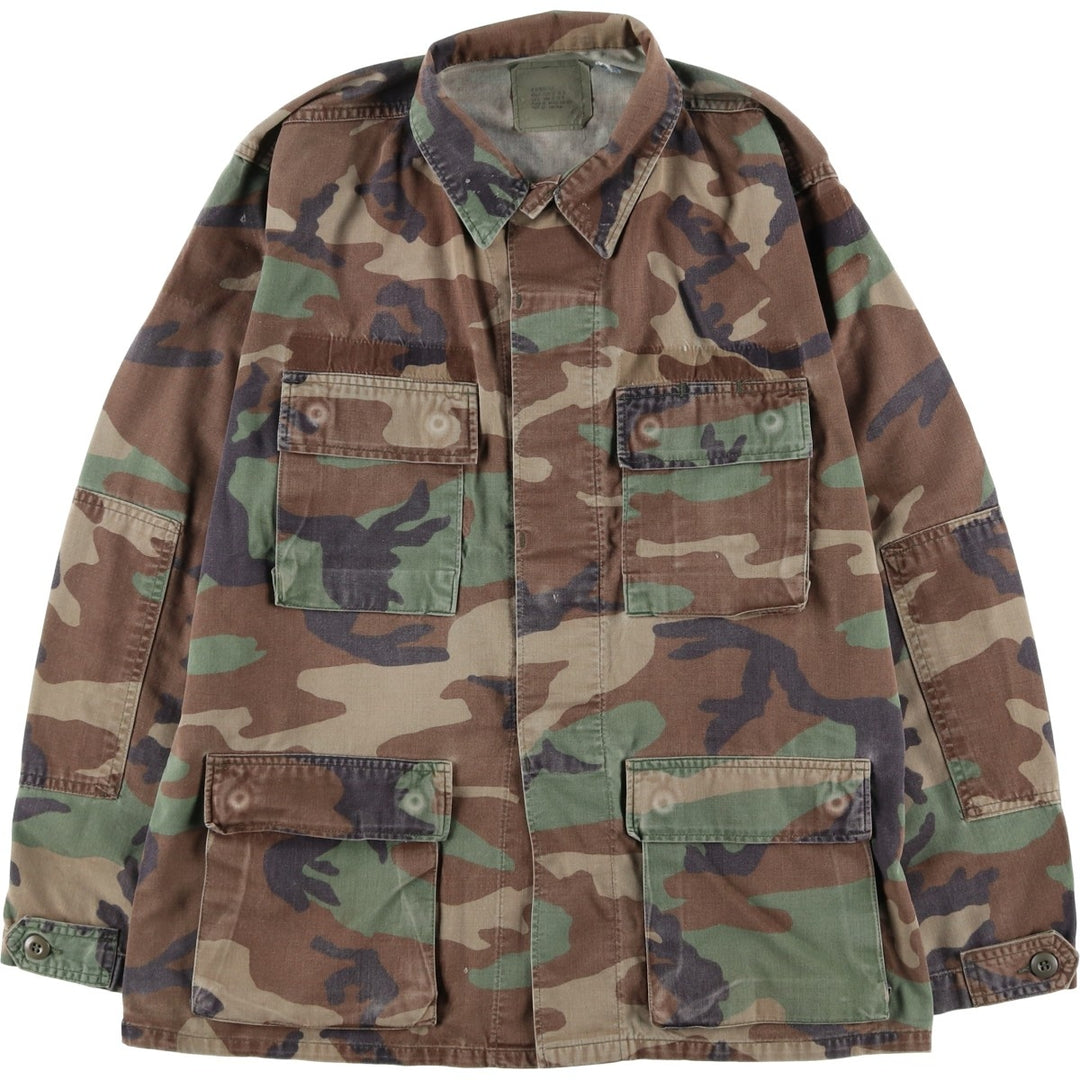 80'S US Military Genuine Camouflage Pattern Woodland Camo BDU Military Jacket Made in USA MEDIUM-REGULAR Men's M Vintage cotton Khaki type Vintage Second Hand