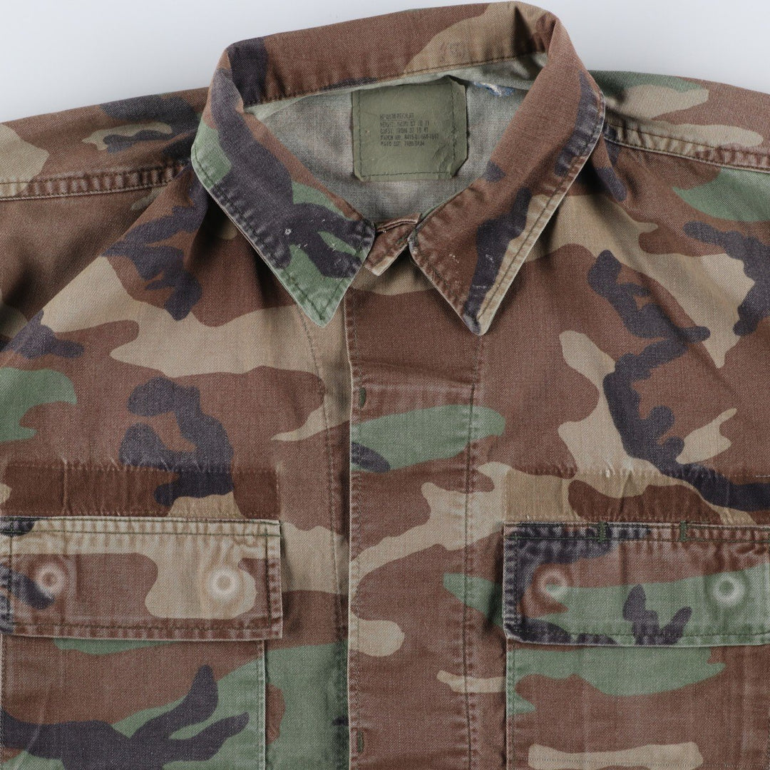 80'S US Military Genuine Camouflage Pattern Woodland Camo BDU Military Jacket Made in USA MEDIUM-REGULAR Men's M Vintage cotton Khaki type Vintage Second Hand