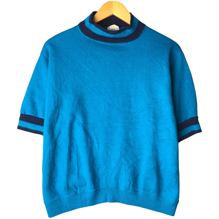 Springfoot Short Sleeve High Neck Acrylic Knit Sweater, Men's Size L, Vintage Oron Acrylic blue type Vintage Second Hand