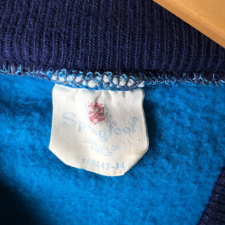 Springfoot Short Sleeve High Neck Acrylic Knit Sweater, Men's Size L, Vintage Oron Acrylic blue type Vintage Second Hand