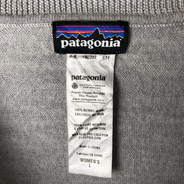 Patagonia 51346FA13 Striped Merino Wool Knit Sweater, Women's, Size L Merino wool gray type Vintage Second Hand