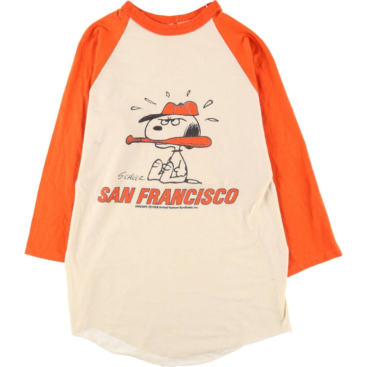 Vintage 1970'S Artex Snoopy San Francisco Giants character print long-sleeved T-shirt, women's size M cotton ivory Vintage Second Hand