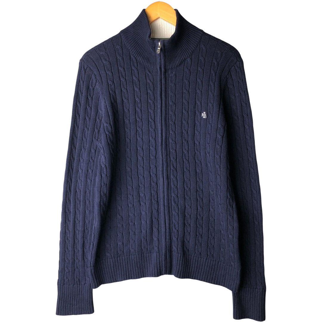 Ralph Lauren L-RL LAUREN ACTIVE Cable Knit Driver's Knit Sweater, Women's Size XL cotton navy blue type Vintage Second Hand