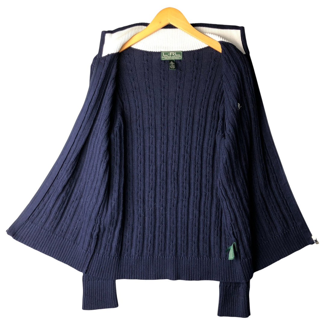 Ralph Lauren L-RL LAUREN ACTIVE Cable Knit Driver's Knit Sweater, Women's Size XL cotton navy blue type Vintage Second Hand