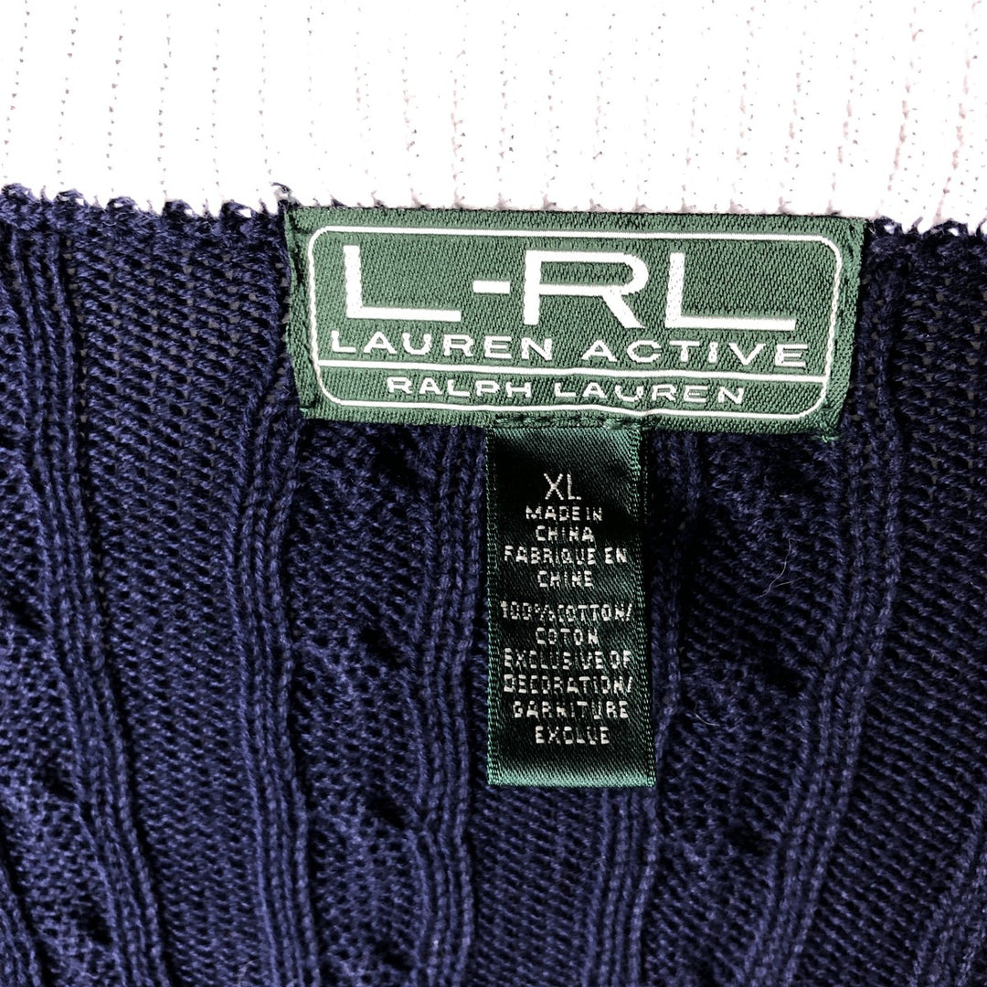 Ralph Lauren L-RL LAUREN ACTIVE Cable Knit Driver's Knit Sweater, Women's Size XL cotton navy blue type Vintage Second Hand
