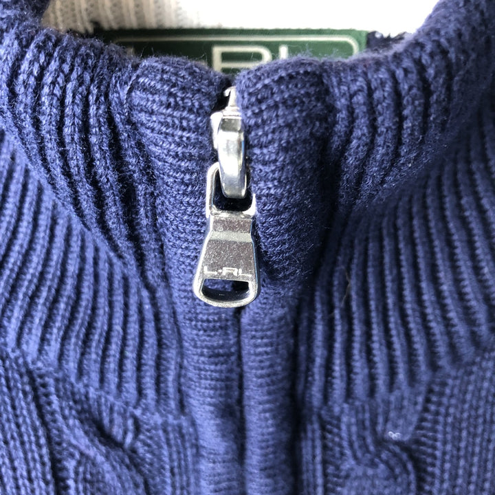 Ralph Lauren L-RL LAUREN ACTIVE Cable Knit Driver's Knit Sweater, Women's Size XL cotton navy blue type Vintage Second Hand