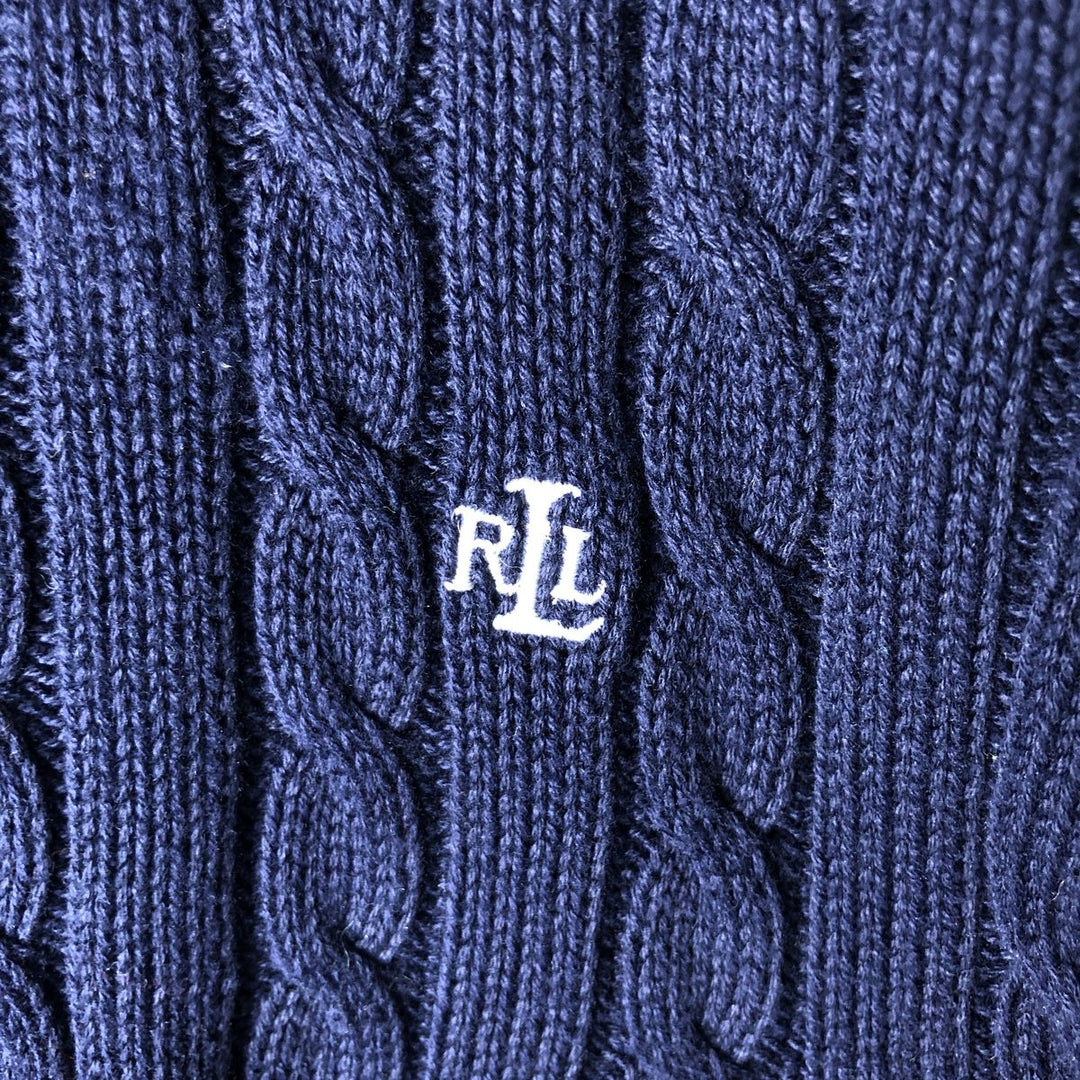 Ralph Lauren L-RL LAUREN ACTIVE Cable Knit Driver's Knit Sweater, Women's Size XL cotton navy blue type Vintage Second Hand