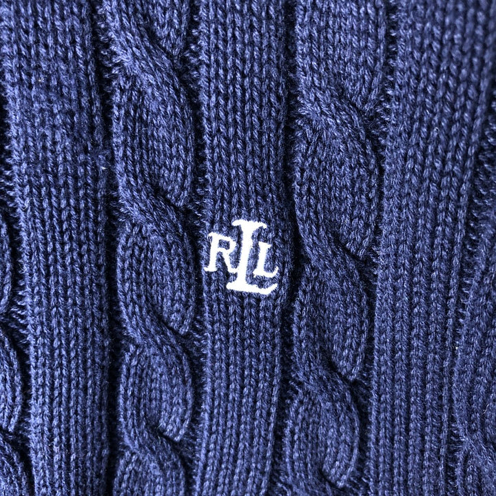 Ralph Lauren L-RL LAUREN ACTIVE Cable Knit Driver's Knit Sweater, Women's Size XL cotton navy blue type Vintage Second Hand