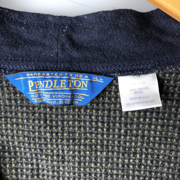 Pendleton Check Pattern Wool Knit Cardigan, Made in USA, Women's Size L wool navy blue type Vintage Second Hand