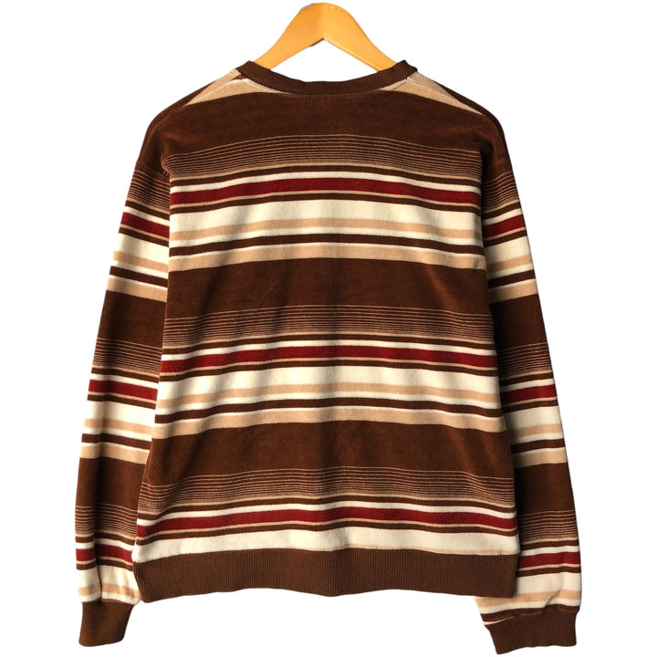 Striped Pattern V-neck Sweatshirt Women's Size L unclear brown type Vintage Second Hand