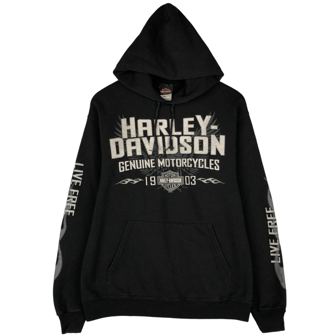 Harley-Davidson Eagle Pattern Advertising Pullover Hoodie, Men's Size Small cotton black type Vintage Second Hand