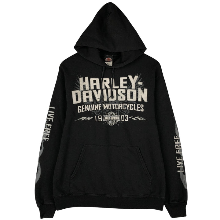 Harley-Davidson Eagle Pattern Advertising Pullover Hoodie, Men's Size Small cotton black type Vintage Second Hand