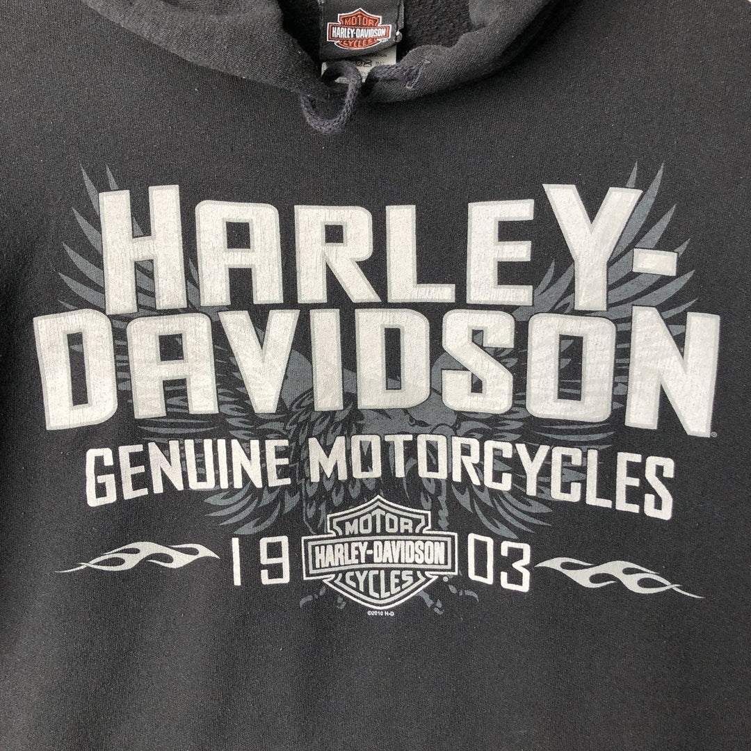 Harley-Davidson Eagle Pattern Advertising Pullover Hoodie, Men's Size Small cotton black type Vintage Second Hand