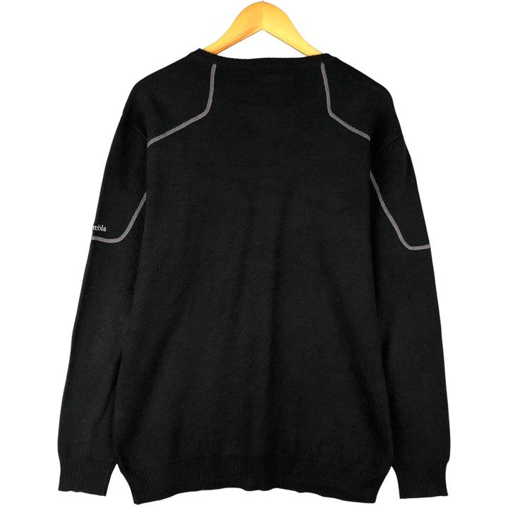 Columbia Striped Cotton Knit Sweater, Men's Size Medium cotton black type Vintage Second Hand