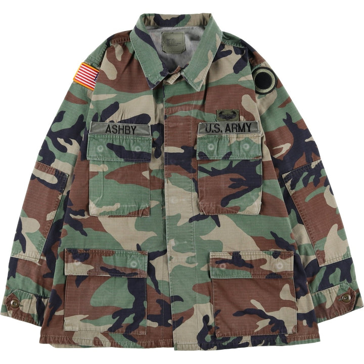 US Military Camouflage Woodland Camo Stars and Stripes Ripstop BDU Military Jacket, Medium-Short, Men's Size M cotton Khaki type Vintage Second Hand