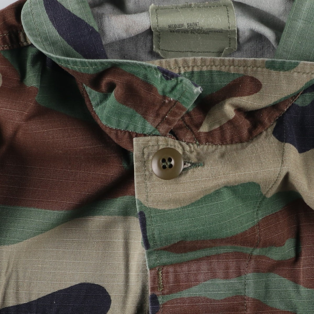 US Military Camouflage Woodland Camo Stars and Stripes Ripstop BDU Military Jacket, Medium-Short, Men's Size M cotton Khaki type Vintage Second Hand