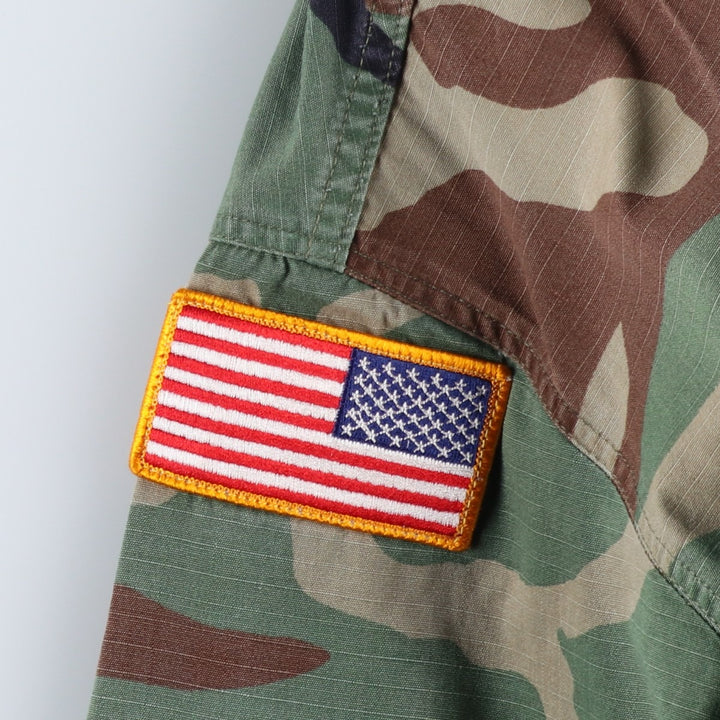 US Military Camouflage Woodland Camo Stars and Stripes Ripstop BDU Military Jacket, Medium-Short, Men's Size M cotton Khaki type Vintage Second Hand
