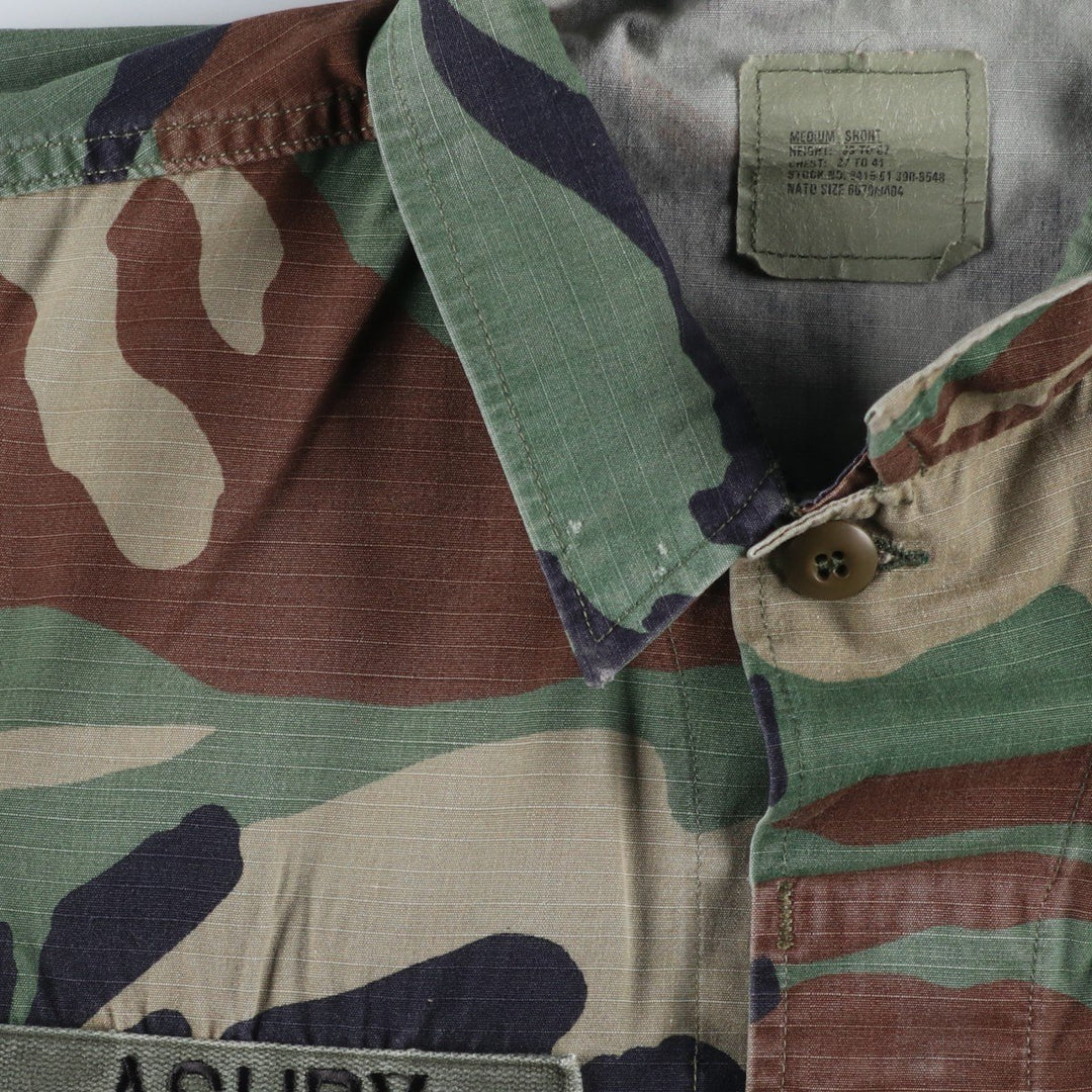 US Military Camouflage Woodland Camo Stars and Stripes Ripstop BDU Military Jacket, Medium-Short, Men's Size M cotton Khaki type Vintage Second Hand