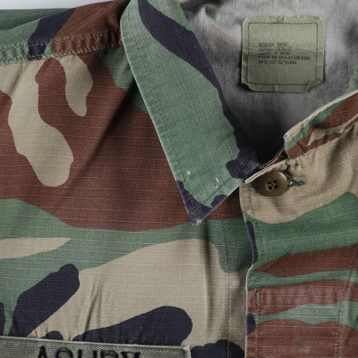 US Military Camouflage Woodland Camo Stars and Stripes Ripstop BDU Military Jacket, Medium-Short, Men's Size M cotton Khaki type Vintage Second Hand