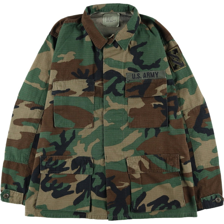 80'S US Military Genuine Camouflage Pattern Woodland Camo Ripstop BDU Military Jacket Made in USA MEDIUM-REGULAR Men's M cotton Khaki type Vintage Second Hand