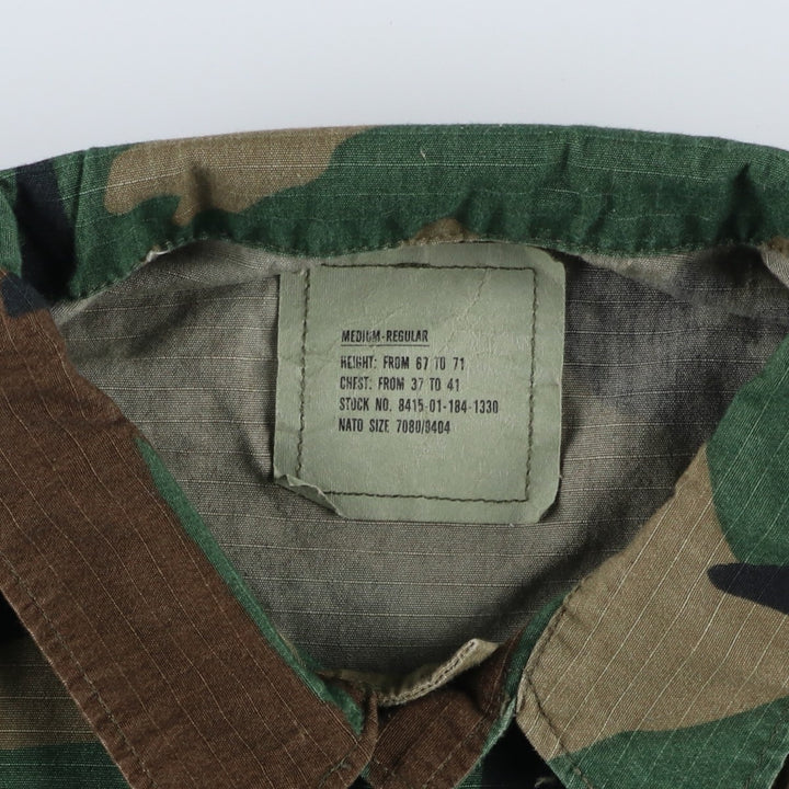 80'S US Military Genuine Camouflage Pattern Woodland Camo Ripstop BDU Military Jacket Made in USA MEDIUM-REGULAR Men's M cotton Khaki type Vintage Second Hand