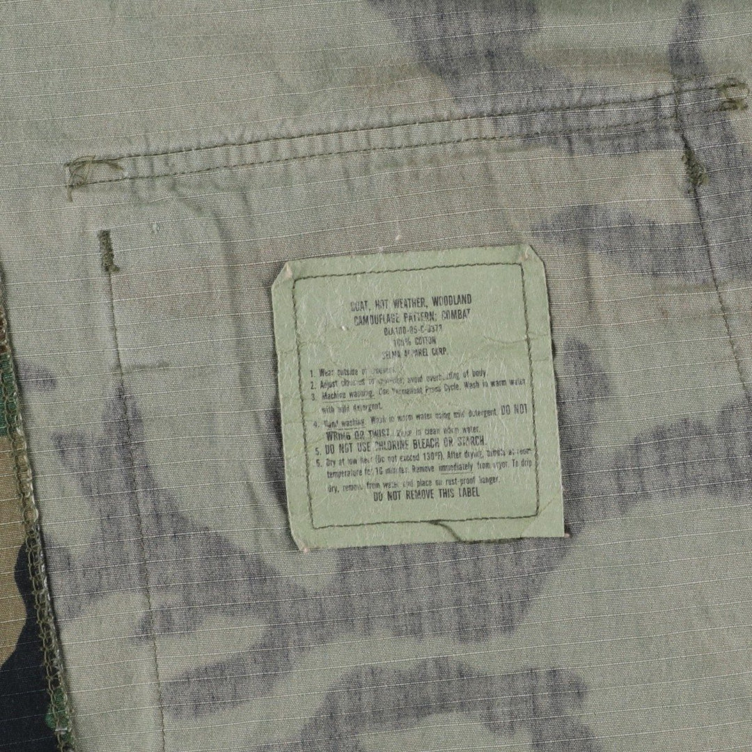 80'S US Military Genuine Camouflage Pattern Woodland Camo Ripstop BDU Military Jacket Made in USA MEDIUM-REGULAR Men's M cotton Khaki type Vintage Second Hand