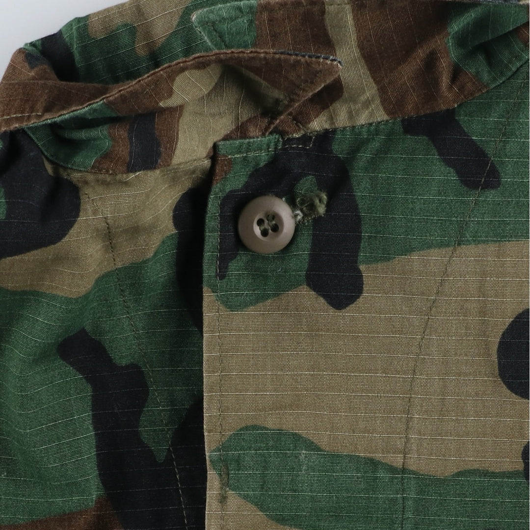 80'S US Military Genuine Camouflage Pattern Woodland Camo Ripstop BDU Military Jacket Made in USA MEDIUM-REGULAR Men's M cotton Khaki type Vintage Second Hand