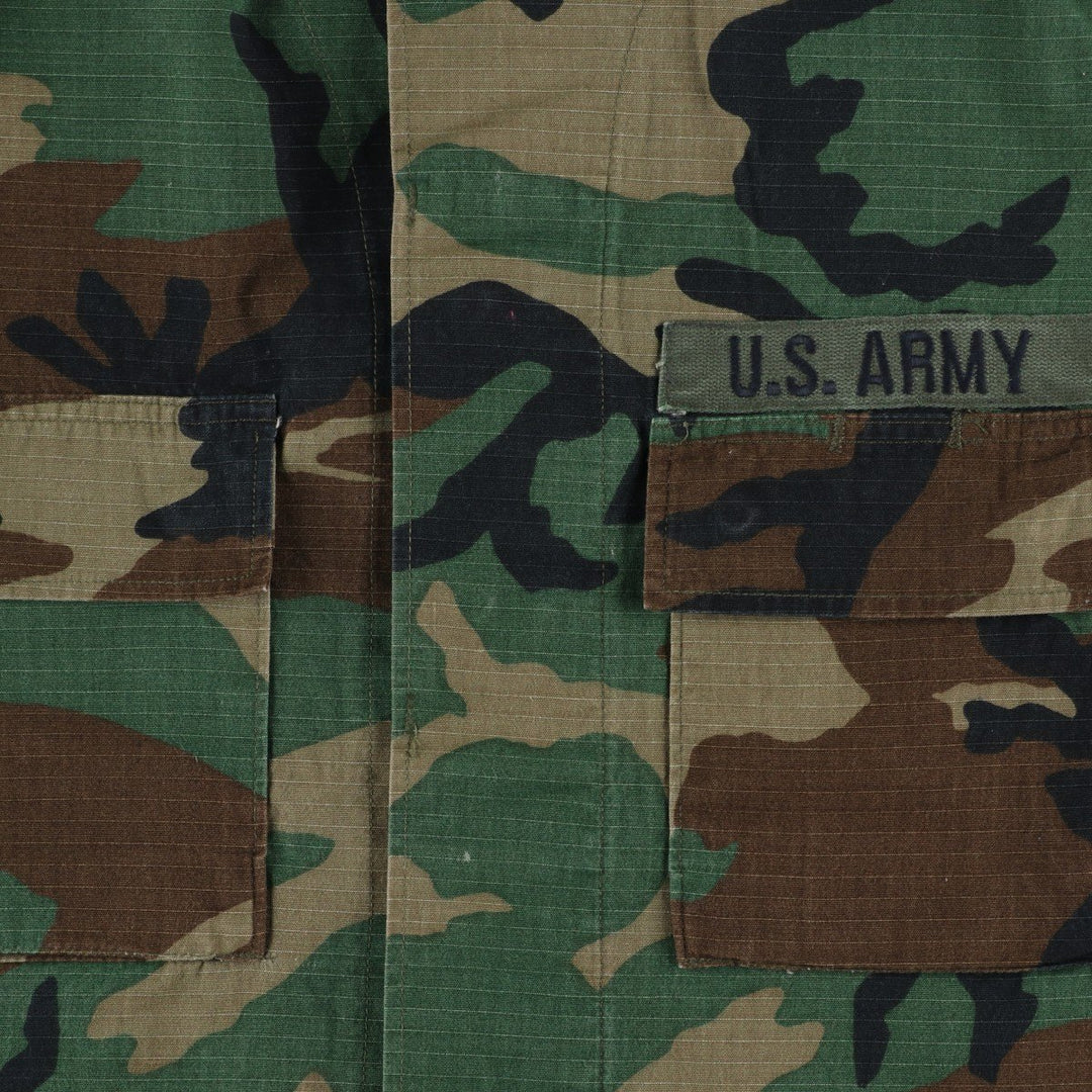 80'S US Military Genuine Camouflage Pattern Woodland Camo Ripstop BDU Military Jacket Made in USA MEDIUM-REGULAR Men's M cotton Khaki type Vintage Second Hand