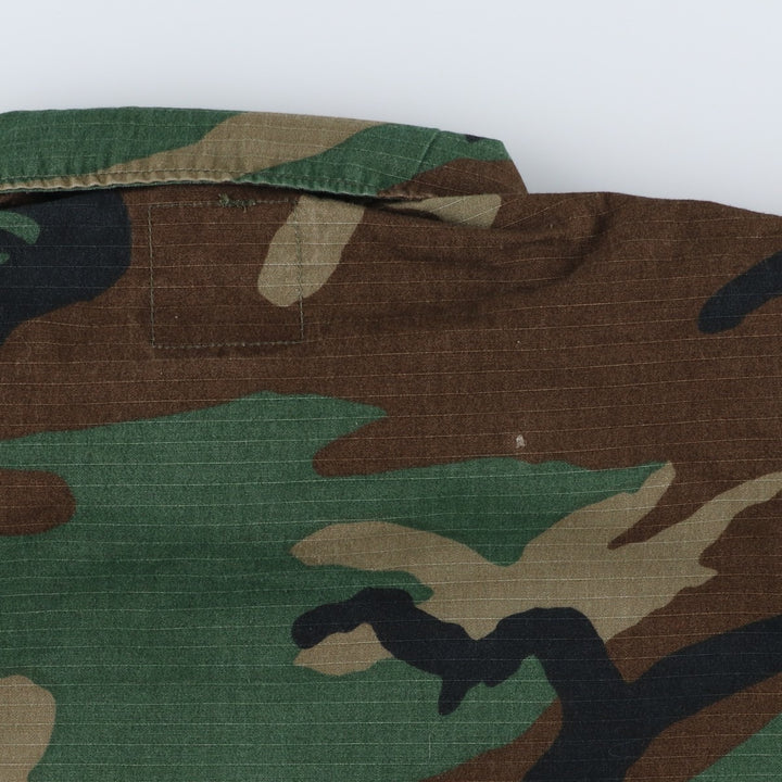 80'S US Military Genuine Camouflage Pattern Woodland Camo Ripstop BDU Military Jacket Made in USA MEDIUM-REGULAR Men's M cotton Khaki type Vintage Second Hand