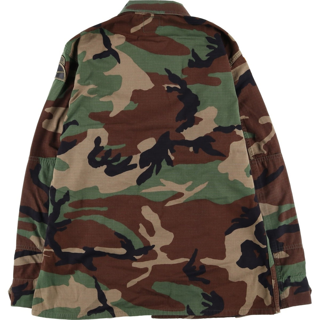 1990'S US Military Camouflage Pattern Stars and Stripes Ripstop BDU Military Jacket, Made in USA, Medium-Short, Men's Size M Nylon Khaki type Vintage Second Hand