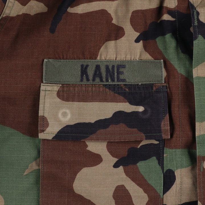 1990'S US Military Camouflage Pattern Stars and Stripes Ripstop BDU Military Jacket, Made in USA, Medium-Short, Men's Size M Nylon Khaki type Vintage Second Hand