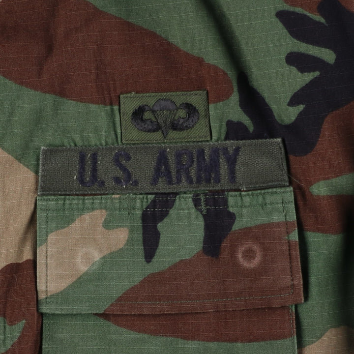 1990'S US Military Camouflage Pattern Stars and Stripes Ripstop BDU Military Jacket, Made in USA, Medium-Short, Men's Size M Nylon Khaki type Vintage Second Hand