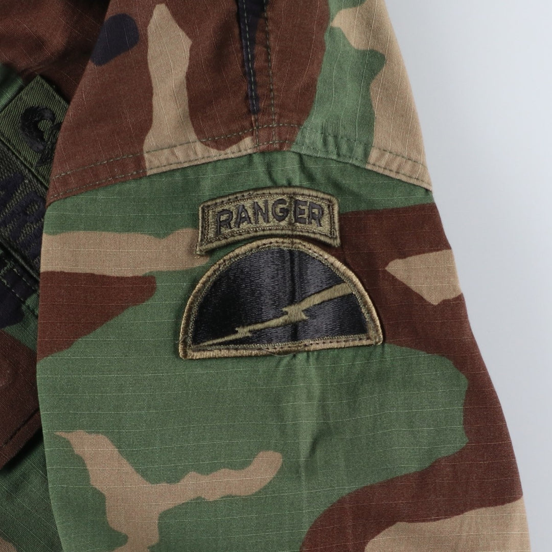 1990'S US Military Camouflage Pattern Stars and Stripes Ripstop BDU Military Jacket, Made in USA, Medium-Short, Men's Size M Nylon Khaki type Vintage Second Hand