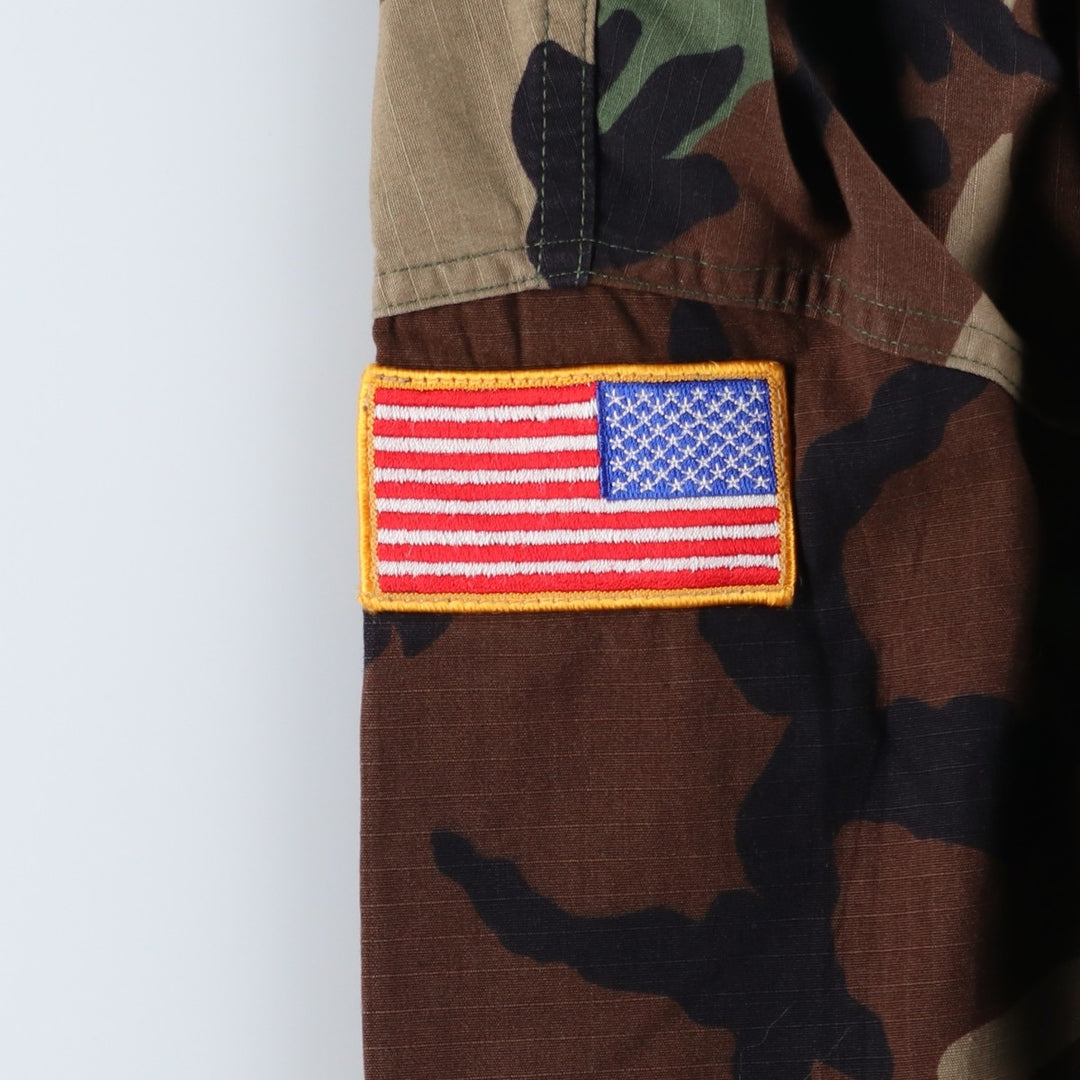 1990'S US Military Camouflage Pattern Stars and Stripes Ripstop BDU Military Jacket, Made in USA, Medium-Short, Men's Size M Nylon Khaki type Vintage Second Hand