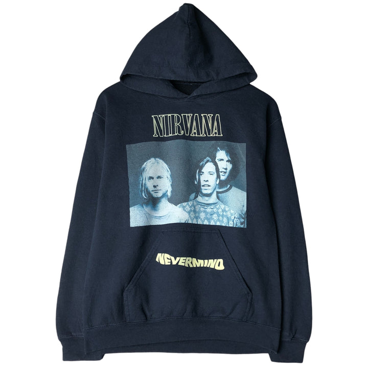 NIRVANA band sweatshirt pullover hoodie, size S, men's unclear navy blue type Vintage Second Hand