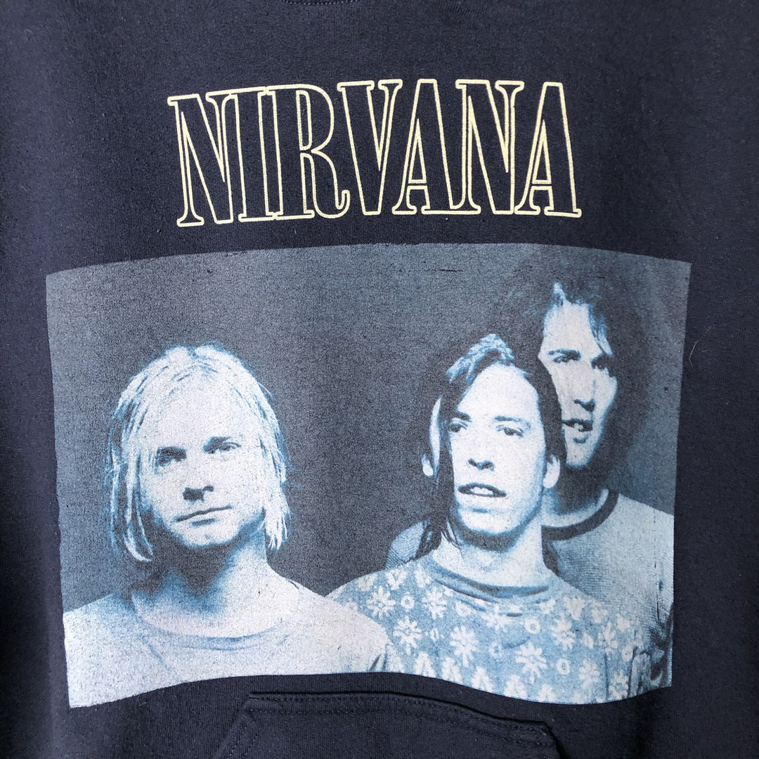 NIRVANA band sweatshirt pullover hoodie, size S, men's unclear navy blue type Vintage Second Hand