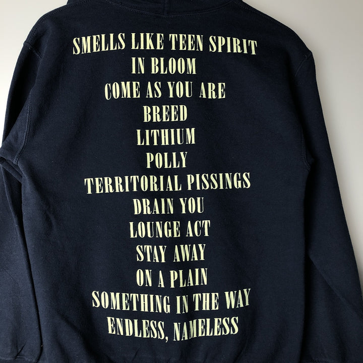 NIRVANA band sweatshirt pullover hoodie, size S, men's unclear navy blue type Vintage Second Hand