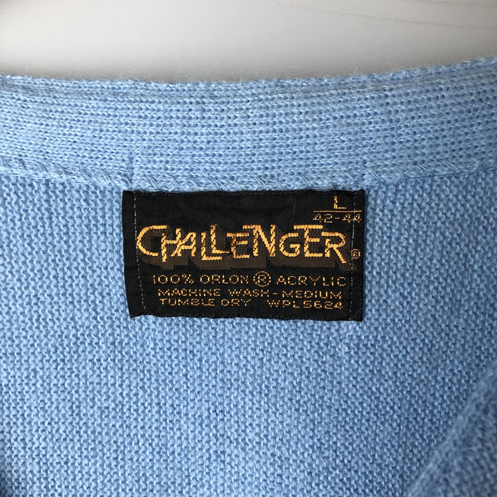 Vintage 70'S CHALLENGER acrylic knit cardigan, men's size L acrylic Blue type light blue Vintage Second Hand