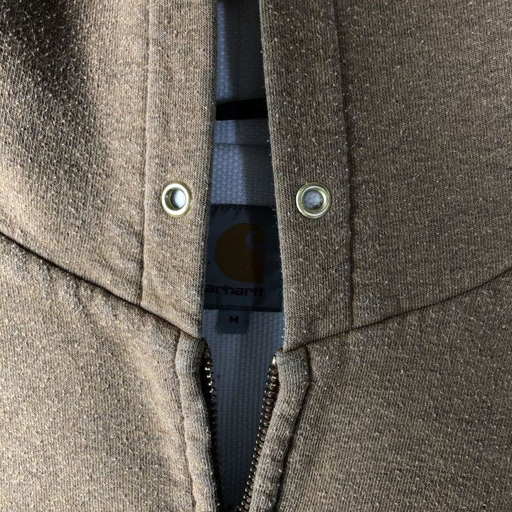 Carhartt Sweat Full Zip Hoodie, Men's M cotton beige type brown Vintage Second Hand