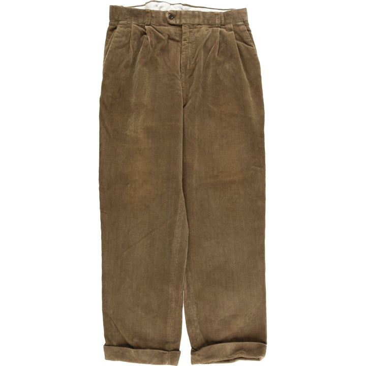 BRAGGI Wide-Ribbed Two-Pleated Corduroy Pants, Men's Size W32 cotton brown type Vintage Second Hand