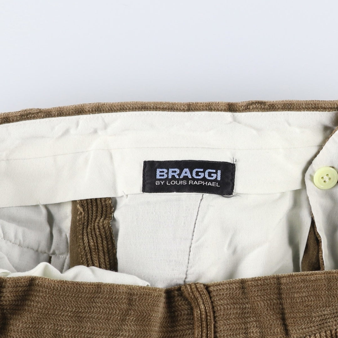 BRAGGI Wide-Ribbed Two-Pleated Corduroy Pants, Men's Size W32 cotton brown type Vintage Second Hand