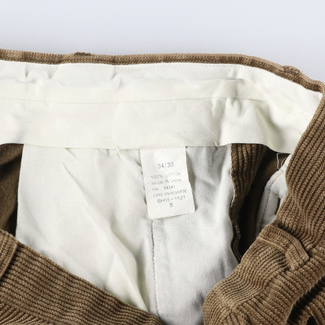 BRAGGI Wide-Ribbed Two-Pleated Corduroy Pants, Men's Size W32 cotton brown type Vintage Second Hand